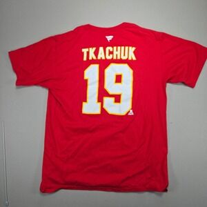 NHL‎ Calgary Flames Tkachuk #19 Hockey T-Shirt Red Mens Size L